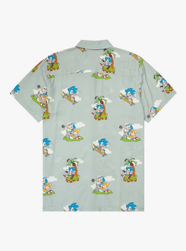 Boxlunch Sonic the Hedgehog Scenic Allover Print Woven Button-Up ...