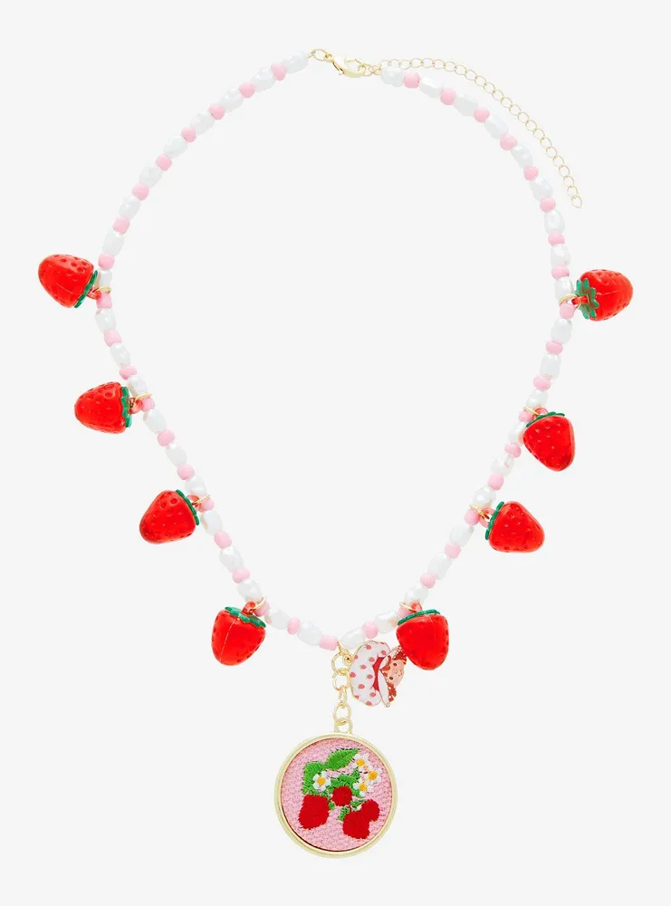 Boxlunch Strawberry Shortcake Embroidered Strawberry Pendant Necklace ...