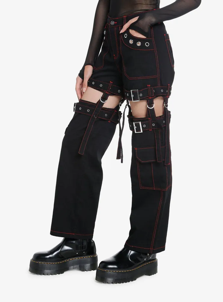 Hot Topic Social Collision Red Contrast Stitch Garter Carpenter Pants ...