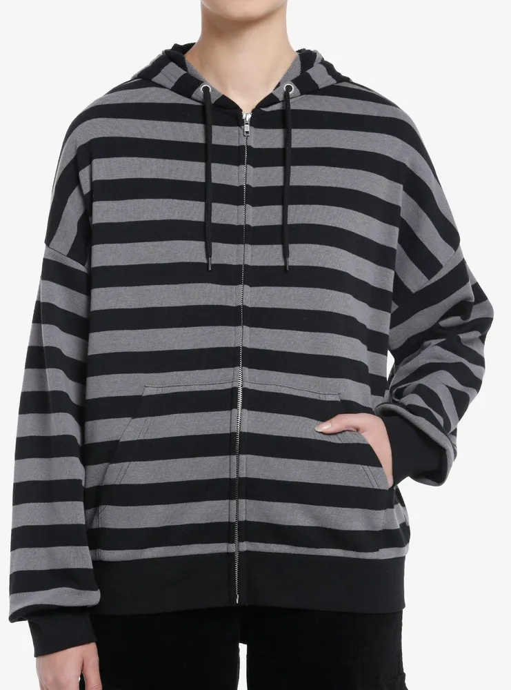 Black and grey striped hoodie sale