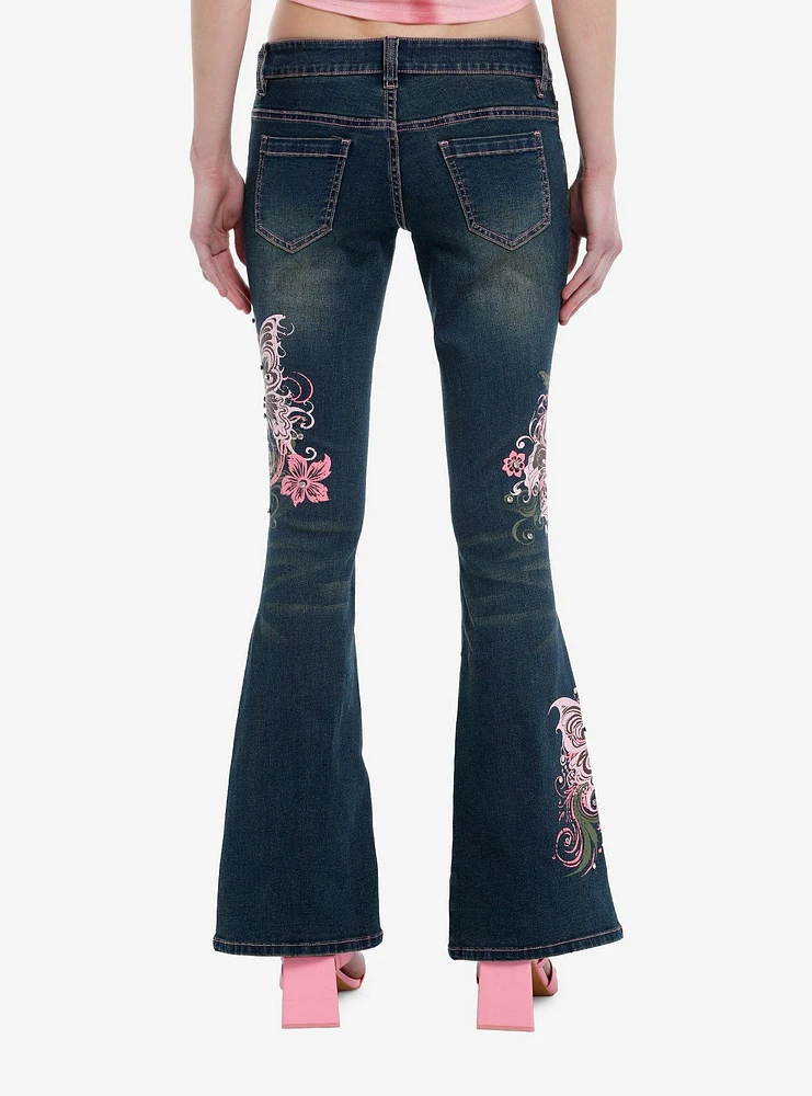 Hot Topic Pink Butterfly Rhinestone Flare Denim Pants | Mall