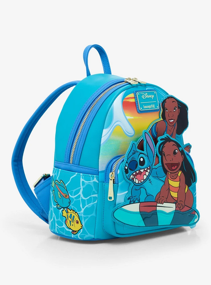 Boxlunch Loungefly Disney Lilo And Stitch Group Surfing Mini Backpack