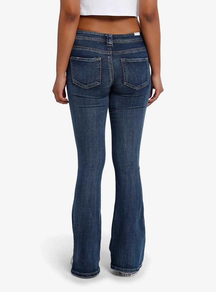 Hot Topic Indigo Front Pocket Low-Rise Girls Flare Jeans at