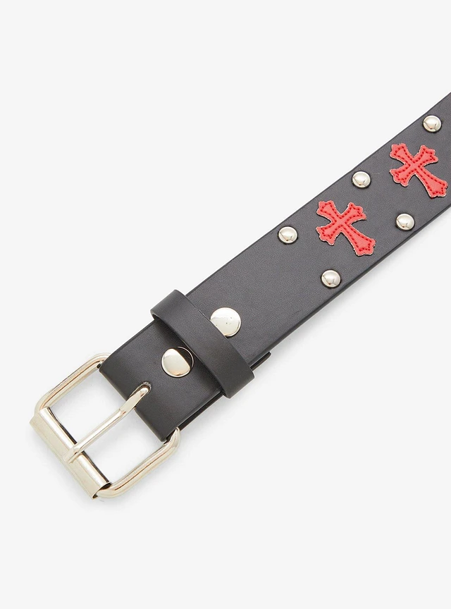 Black & Red Cross Stud Belt | Hot Topic