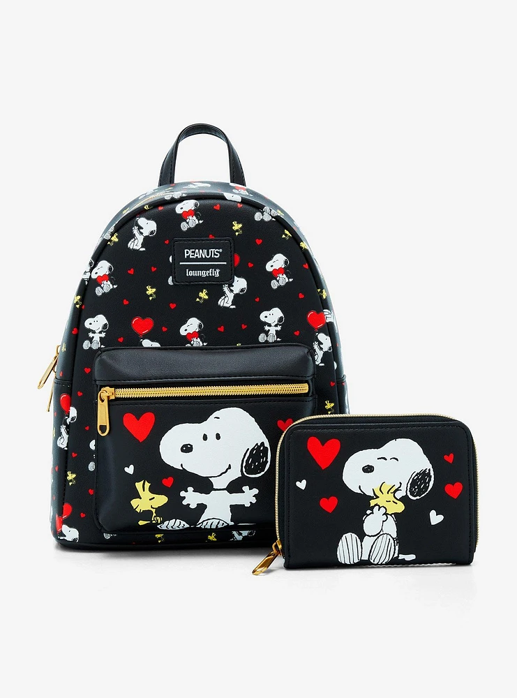 Hot Topic Loungefly Peanuts Snoopy Woodstock Hearts Mini Backpack ...