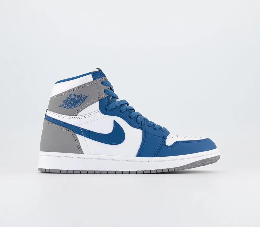 Jordan Air 1 High Trainers True Blue White Cement Grey - Unisex Sports ...