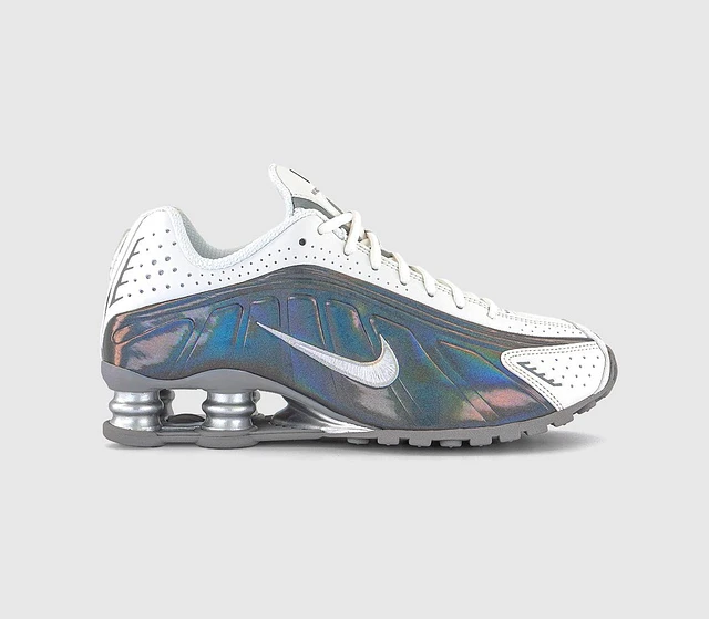 Nike Shox R4 Trainers White White Metallic Silver Max Orange