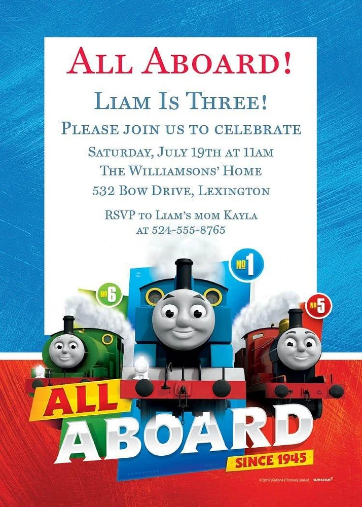 PartyCity Custom Thomas the Tank Engine Invitations | Hamilton Place