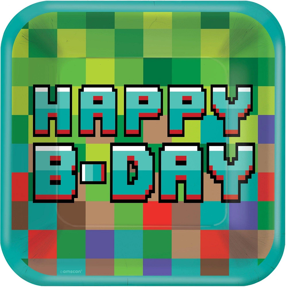 PartyCity Pixel Party Birthday Square Paper Lunch Plates, 9in, 8ct ...