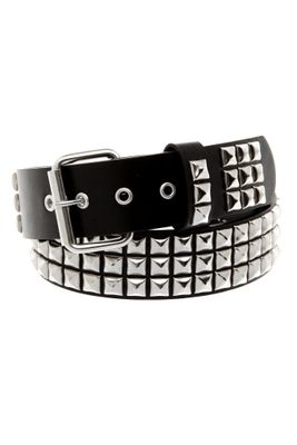 Hot Topic Three Row Black Pyramid Stud Red Patent Belt at