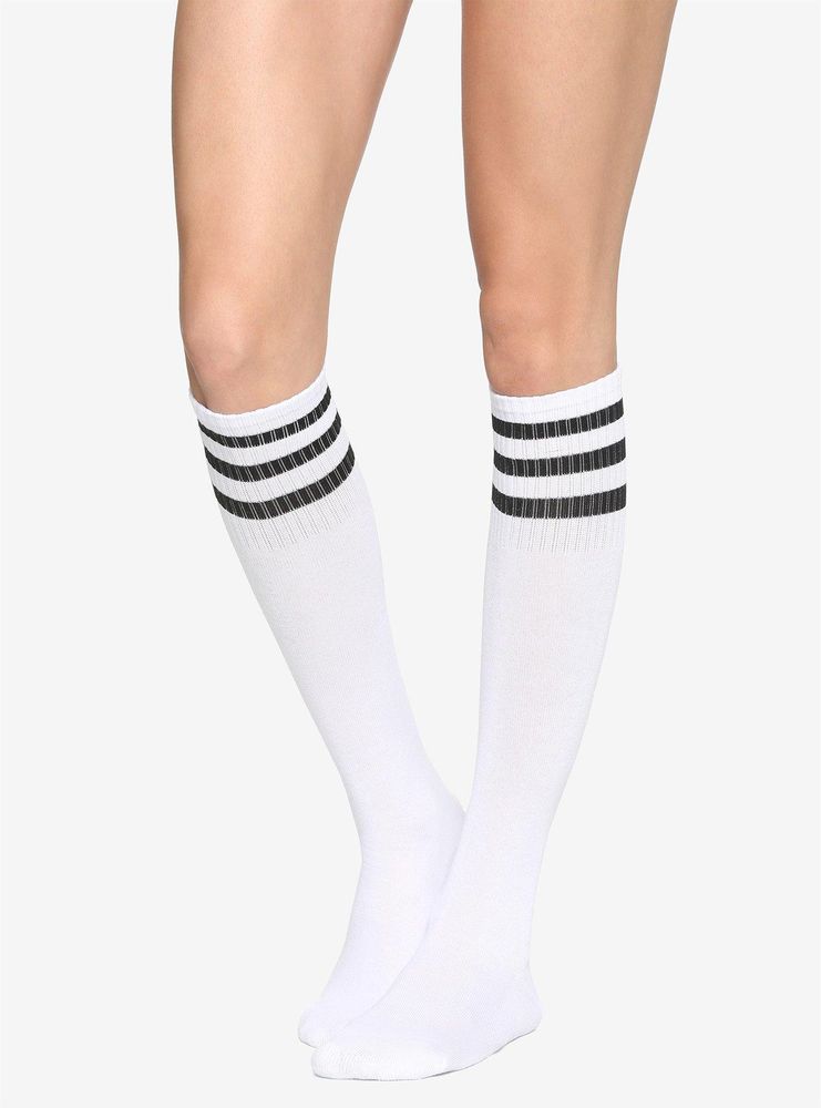 Hot Topic White & Black Cushioned Knee-High Crew Socks | Mall of America®