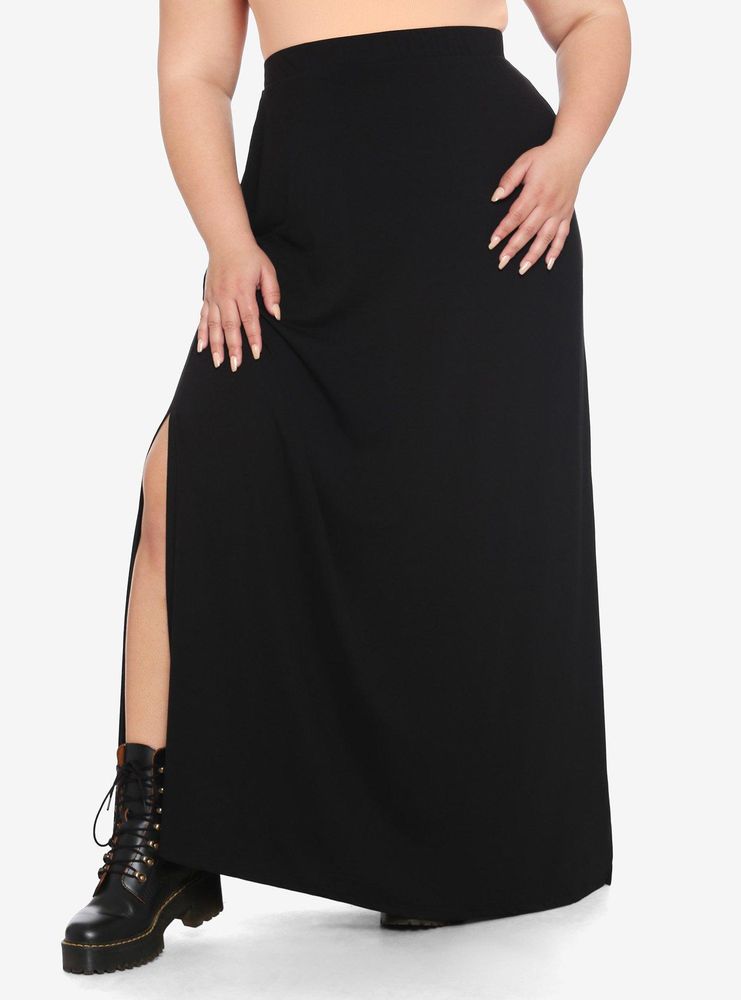 High waisted black outlet maxi skirt plus size