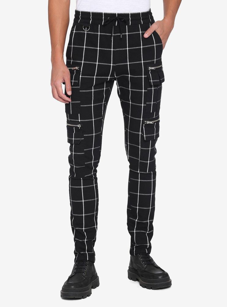 Hot Topic Black & White Grid Cargo Jogger Pants | Bramalea City Centre