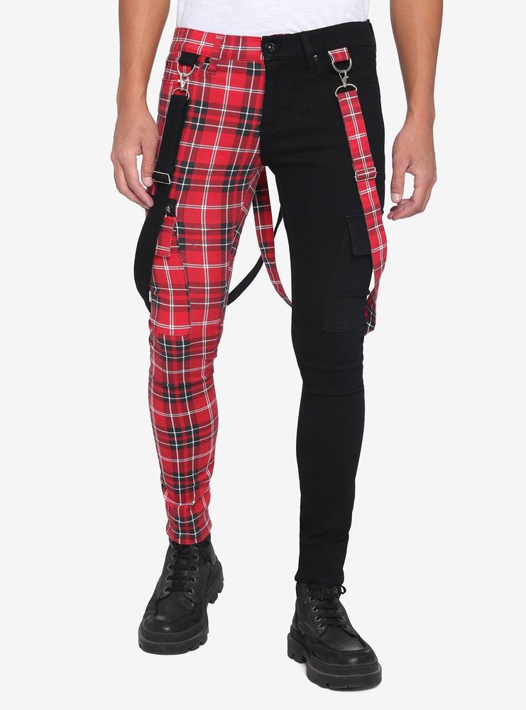 Red plaid hot sale jeans mens