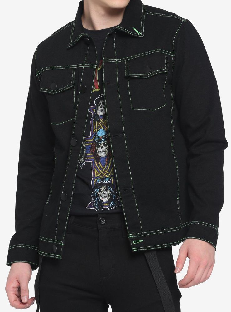 Hot Topic Neon Stitch Black Denim Jacket | Mall of America®