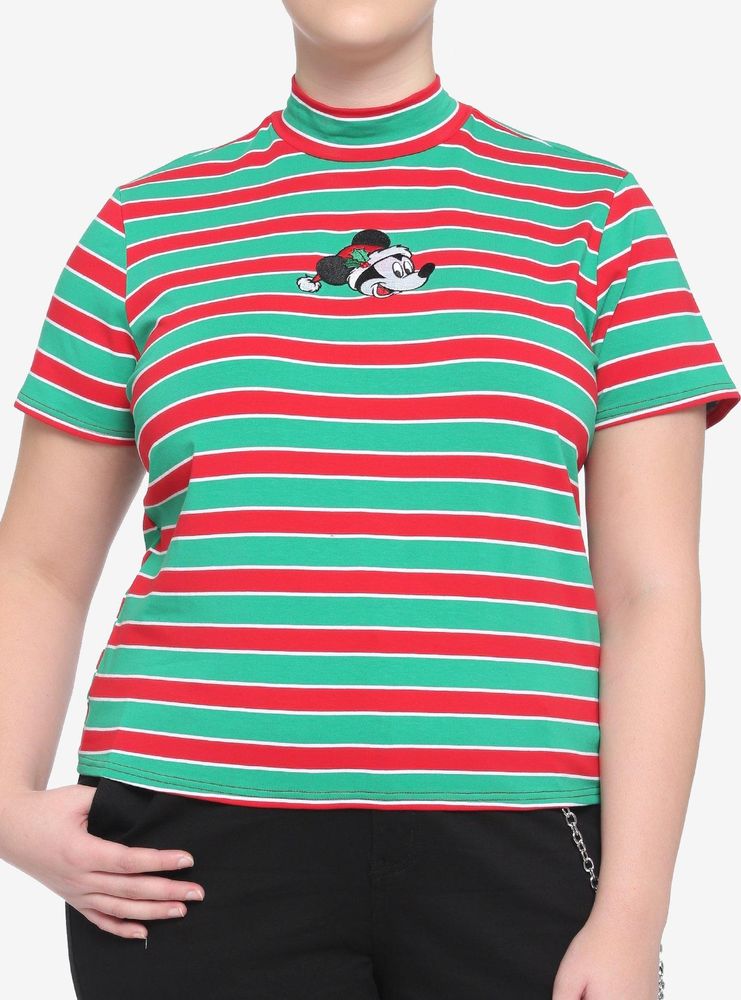 Hot Topic Disney Holiday Stripe Mock Neck Girls T-Shirt Plus