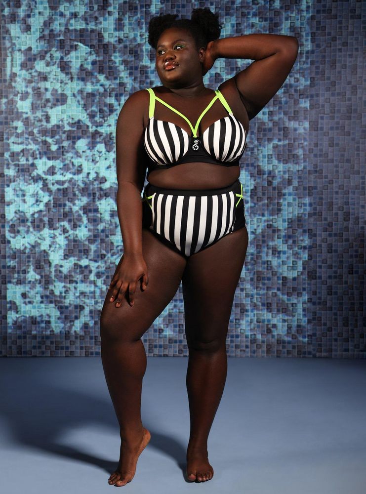 Beetlejuice Stripe High Waisted Swim Bottoms Plus