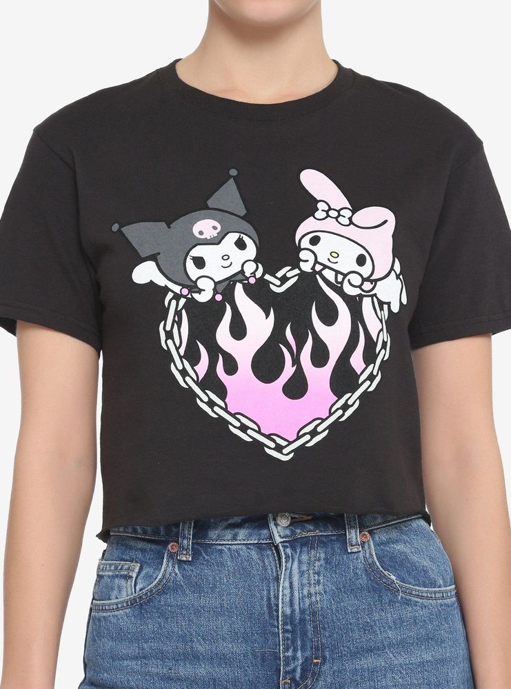 Hot Topic My Melody & Kuromi Flame Heart Girls Crop T-Shirt | Mall