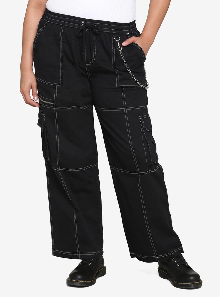 Hot Topic Black & White Stitch Chain Carpenter Pants Plus | Mall of ...