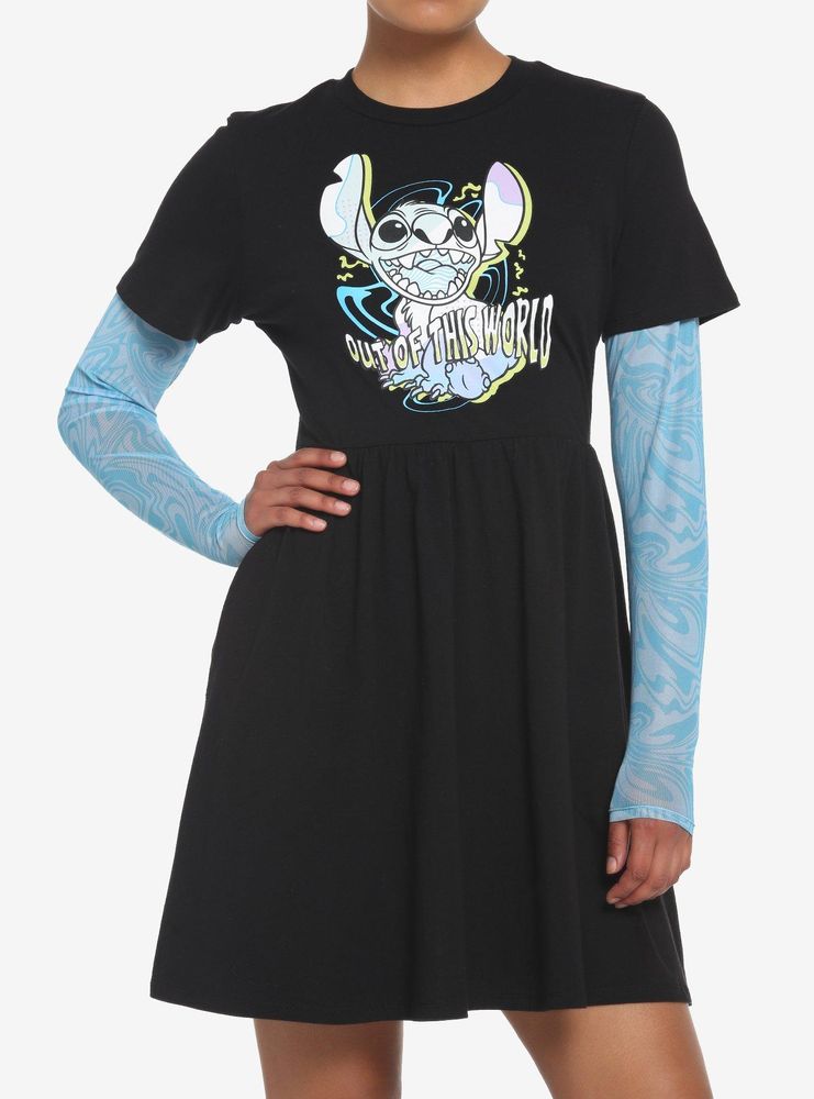 Hot Topic Her Universe Disney Lilo & Stitch Trippy Mesh Twofer Dress ...