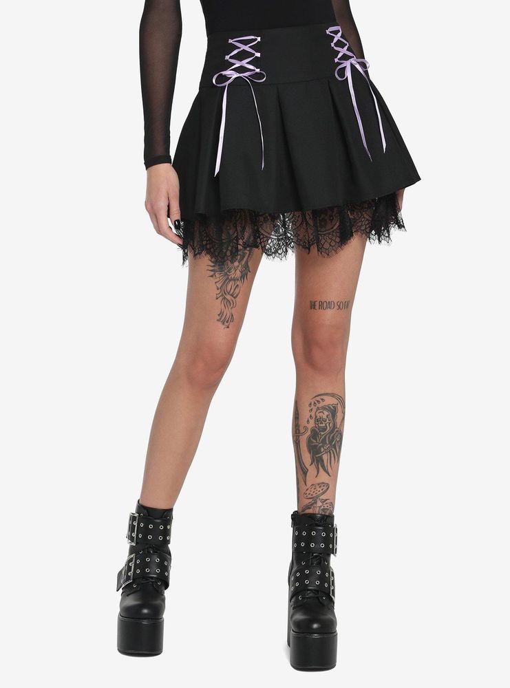 Hot Topic Black & Purple Lace-Up Pleated Skirt | Mall of America®