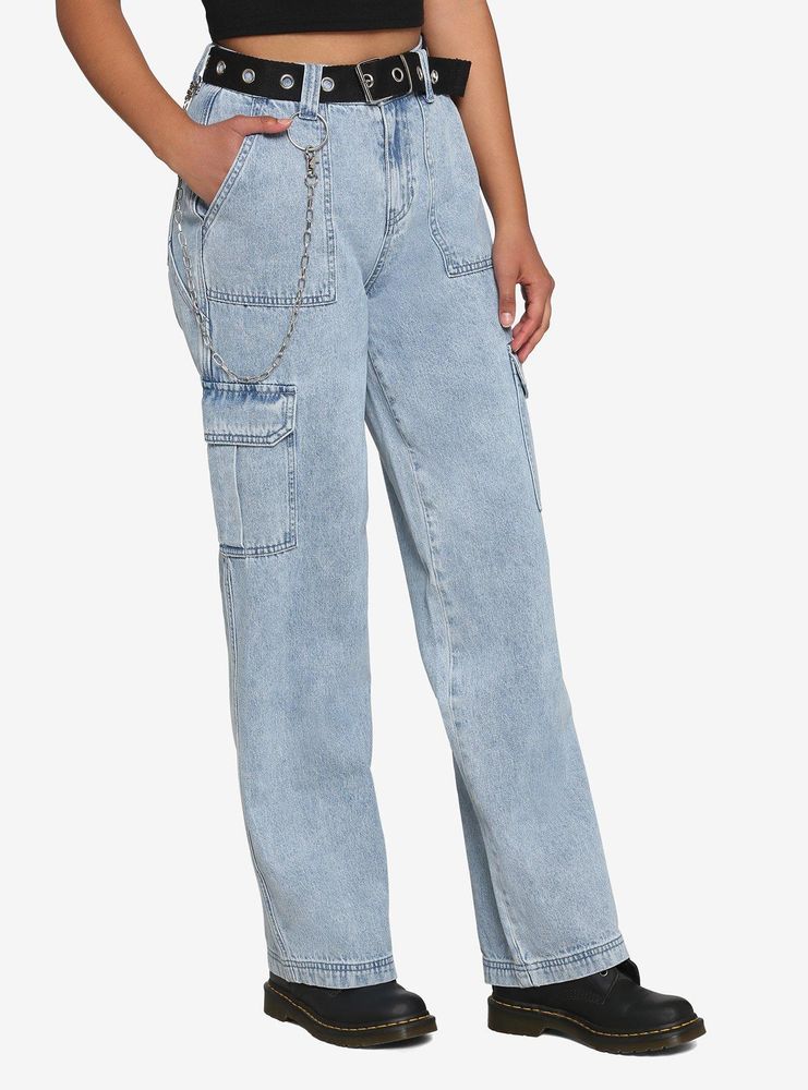 Hot Topic Grommet Belt Cargo Straight Leg Denim Pants | Mall of America®