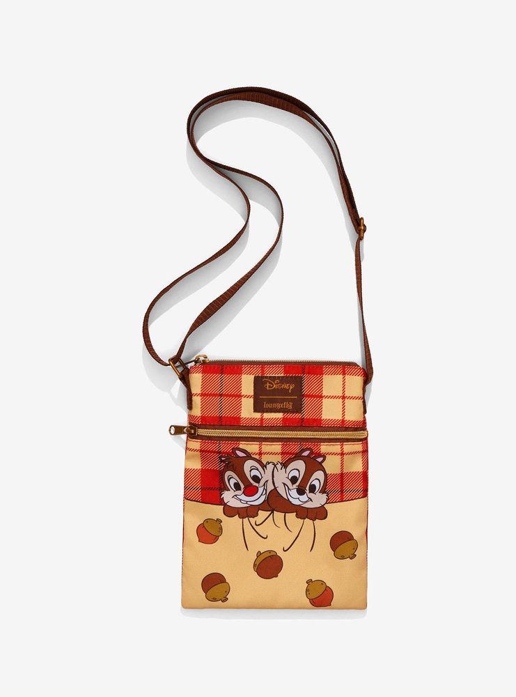 Hot Topic Loungefly Disney Chip 'N' Dale Acorn Plaid Passport Crossbody