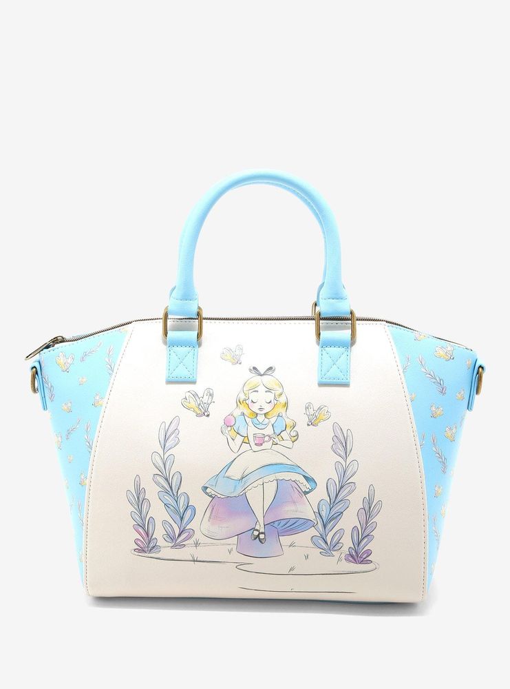 LOUNGEFLY Disney ALICE store In Wonderland CHESHIRE Cat Floral Watercolor Satchel Bag