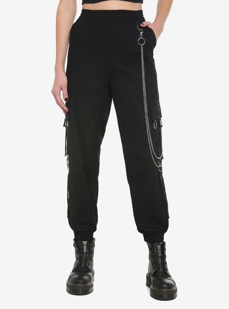 Hot Topic Black Chains & Tech Straps Cargo Jogger Pants | Mall of America®