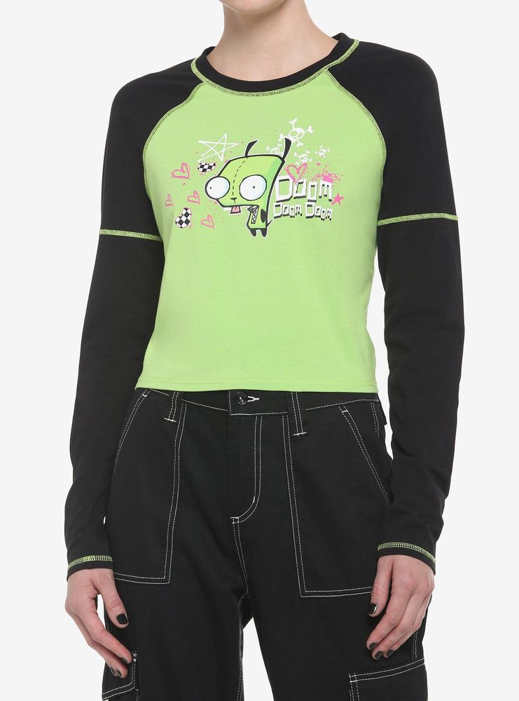 Hot Topic Invader Zoom GIR Contrast Stitch Girls Raglan Long