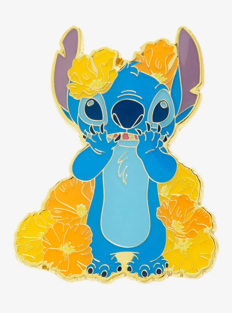 Boxlunch Loungefly Disney Lilo And Stitch Happy Stitch And Poppies Enamel Pin Boxlunch Exclusive 3170