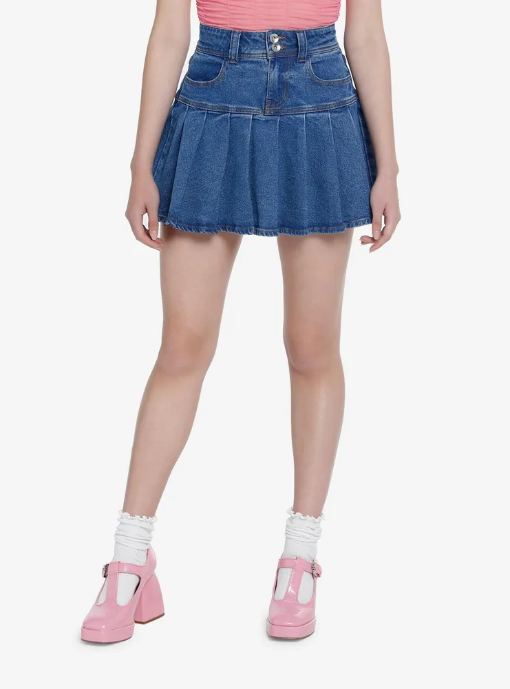 Pleated denim hotsell mini skirt