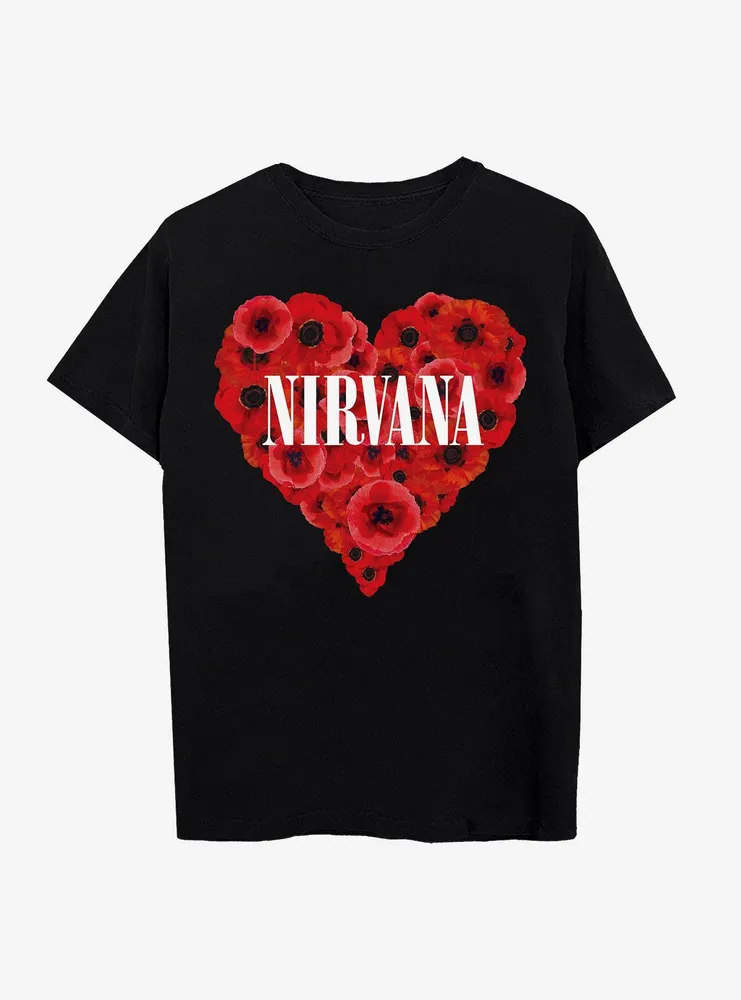 Hot Topic Nirvana Heart Flowers Boyfriend Fit Girls T Shirt