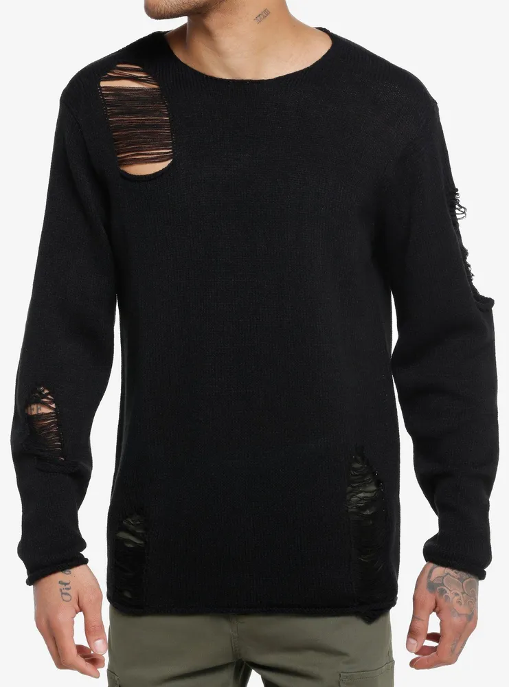 Black clearance ripped sweater