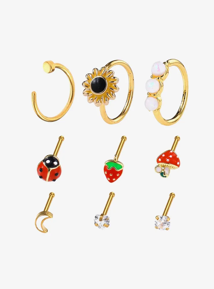 Hot Topic Steel Ladybug Sunflower Nose Stud Hoop 9 Pack