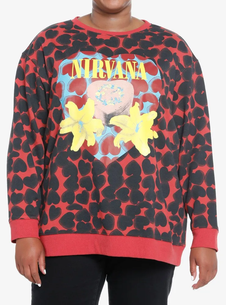 Hot Topic Nirvana Heart-Shaped Box Allover Print Girls Sweatshirt 