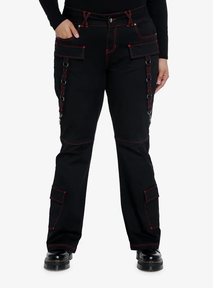 Hot Topic Social Collision Black & Red Contrast Stitch Strap Flare