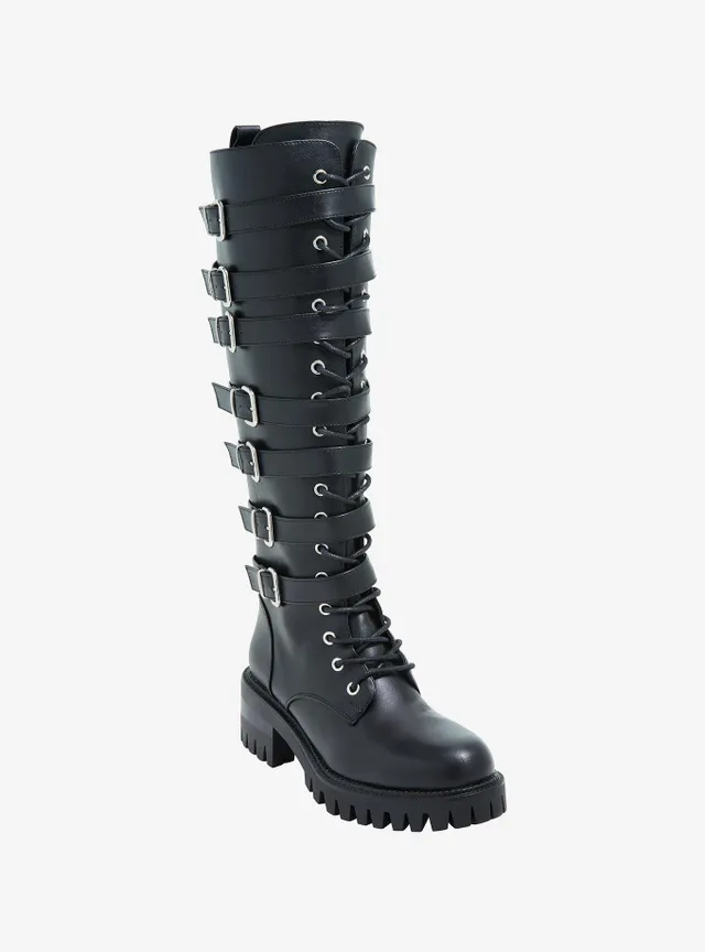 Hot Topic Black Multi Buckle Knee High Combat Boots Hawthorn Mall