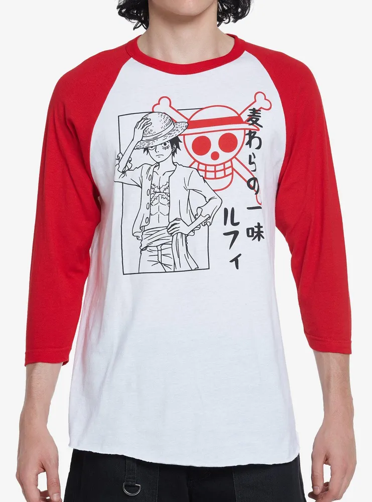 Hot Topic One Piece Luffy Red Jolly Roger Raglan T-Shirt