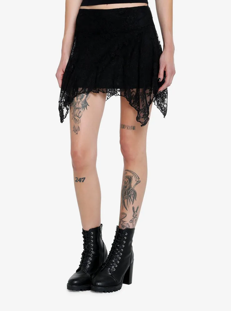 Lace ruffle clearance skirt black