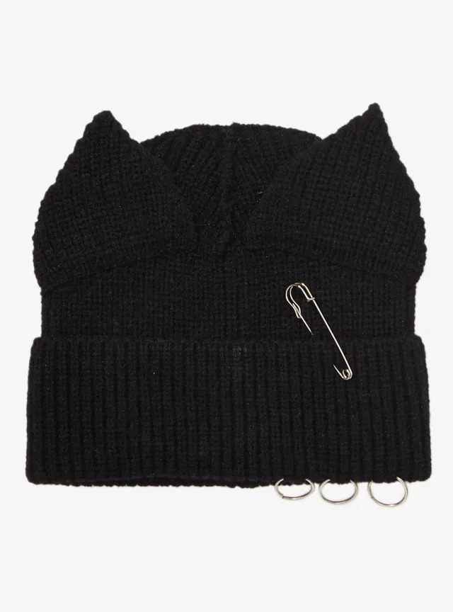 Hot Topic Black Cat Ear Pierced Knit Beanie | MainPlace Mall