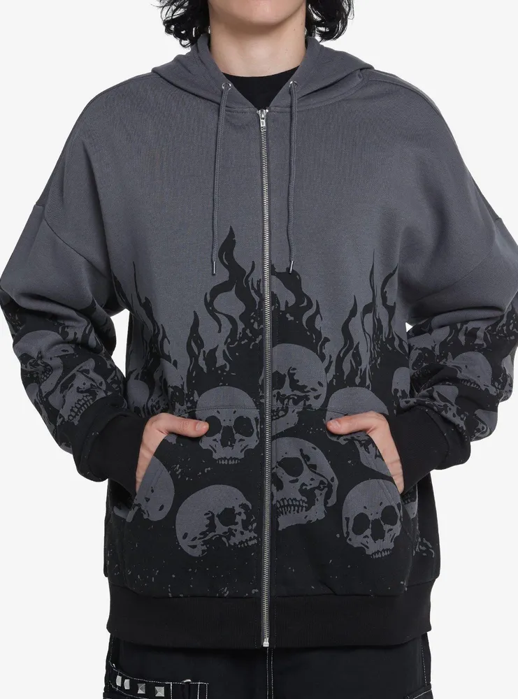 Hot Topic Black Grey Skull Flame Hoodie Hamilton Place