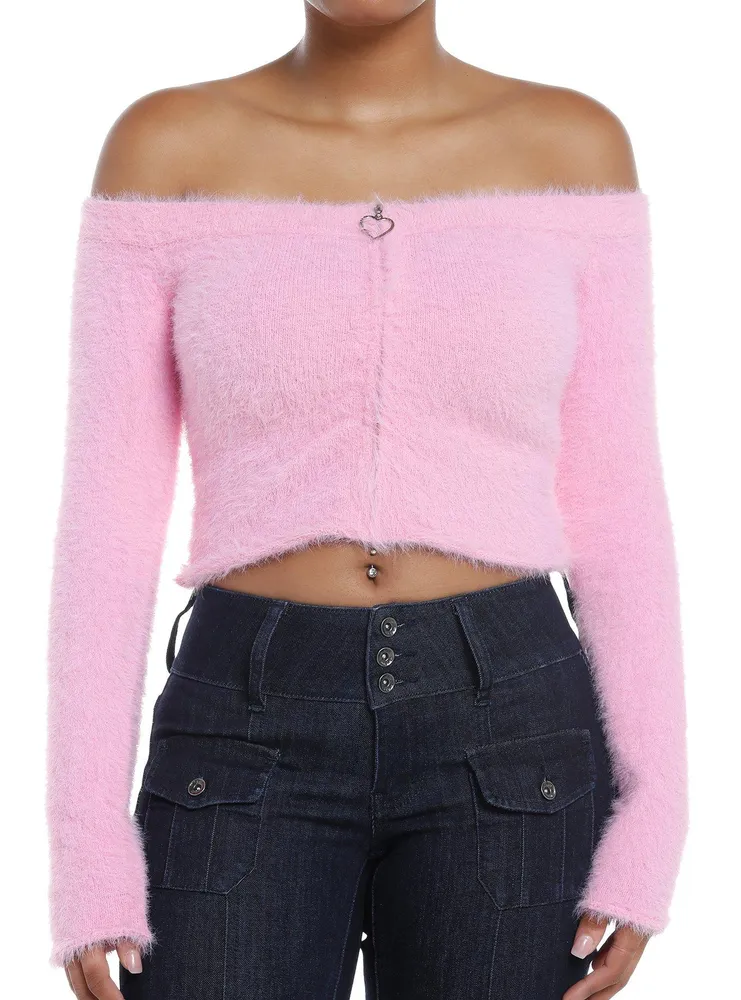 Fuzzy off shoulder on sale sweater