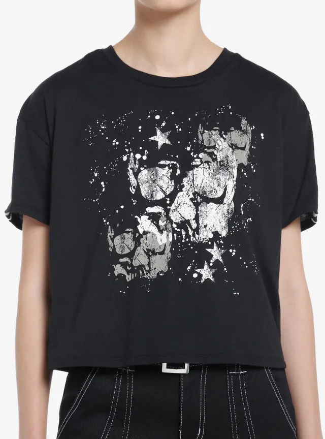 Hot Topic Social Collision Star Stripe Skull Girls Crop T-Shirt