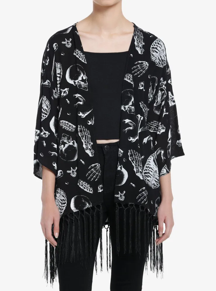 Hot Topic Social Collision Skeletal Anatomy Fringe Short Duster ...