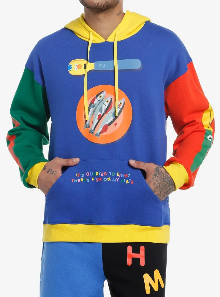 On my discount block merch hoodie