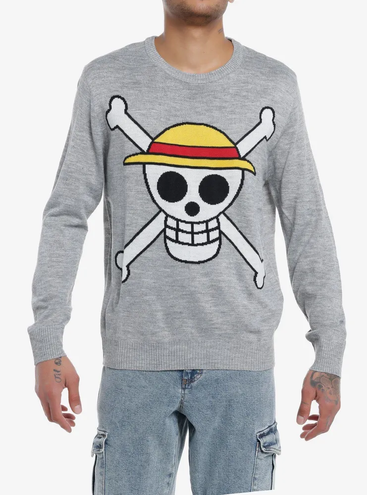 Hot Topic One Piece Straw Hats Jolly Roger Intarsia Knit Sweater