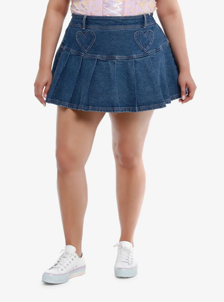 Hot Topic Sweet Society™ Heart Patch Pleated Denim Skirt Plus 