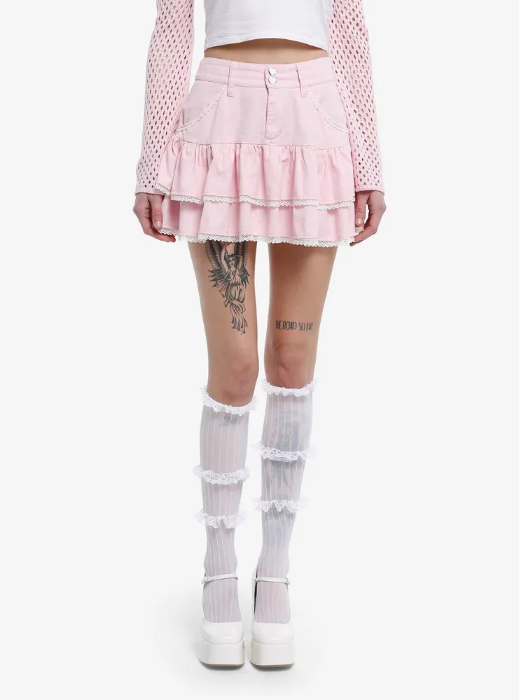 Hot Topic Pink Heart Lace Tiered Ruffle Skirt | Hawthorn Mall