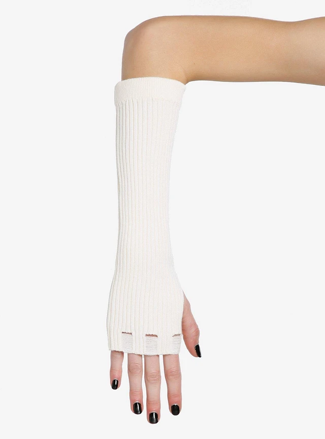 Hot Topic Pink Brown & Green Destructed Knit Arm Warmers at